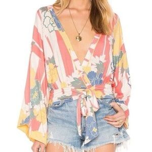 Free people Floral Wrap Tie-Front Blouse in Coral Multi